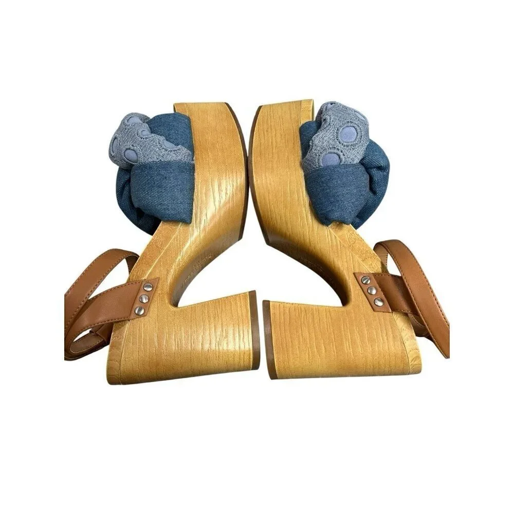 Sam & Libby Cassandra Sandal Indigo Wooden Platform Heel Women's 8.5 Y2K Style